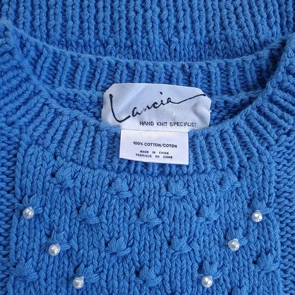 Vintage Handknit Pearlcore Heart Bobble Checkered Chunky Knit Sweater Ve… - Picture 3 of 7